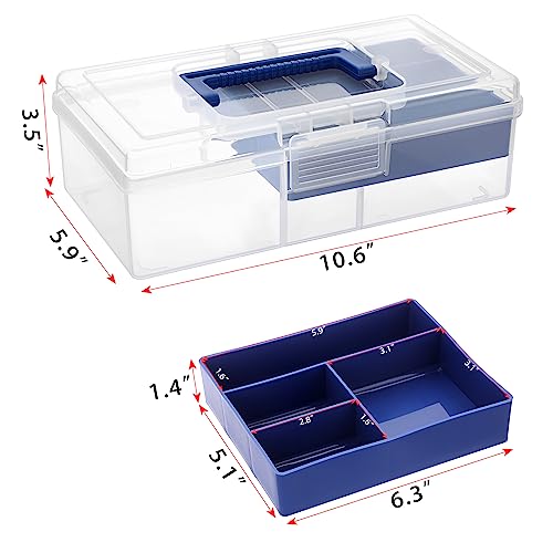 JUXYES Plastic Carry Storage Box with Removable Dividers, Clear Art Craft Supply Storage Bin Sewing Box with Handle Lid, 2 Layers Stationery Storage Case for School/Office Supplies (Pack of 2) - color: Blue, size: 2 Pack