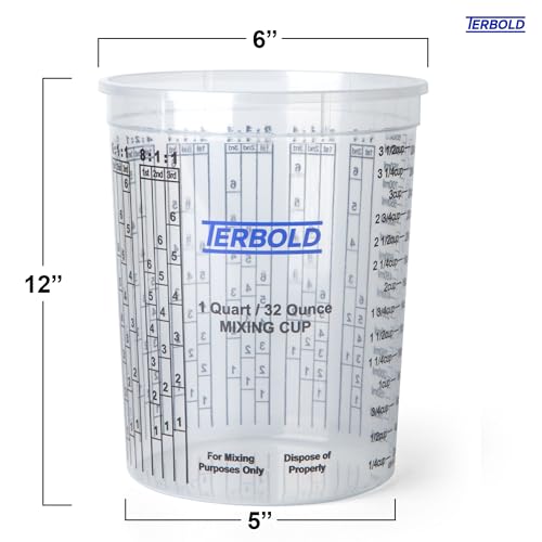 Terbold Paint Mixing Cups 32oz (12 Pack) | Disposable Plastic Measuring Cups for Epoxy Resin & Automotive Paint - size: 32oz
