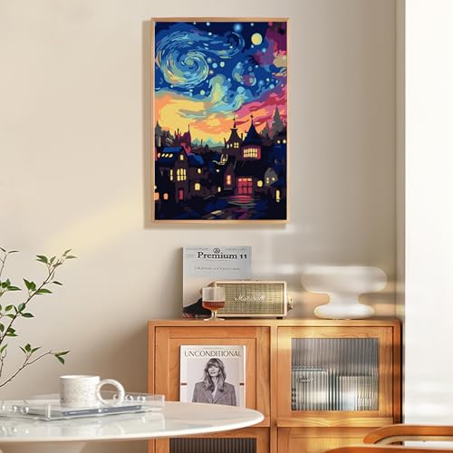 Framed Paint by Numbers Kit for Adults Beginner & Kids Ages 8-12, Starry Night Paint by Number with Frame, Acrylic Abstract Landscape Painting by Numbers Kit on Canvas 8x12 inch for Home Wall Decor - color: LKOPF003, size: 8x12 Inch