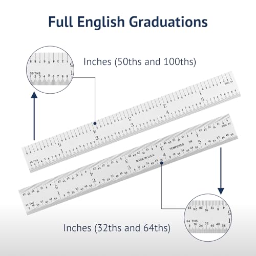 Made in USA 6" Metal Ruler, Rigid | Steel Measuring Tool, 3R Graduation - color: Carbon Steel-Rigid, size: 6"