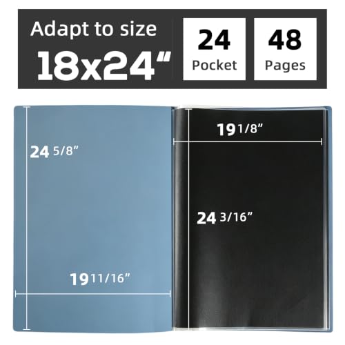 18x24 Blue Art Portfolio Folder Displaying 48 Pages With Plastic Sleeves - color: Blue, size: 18*24