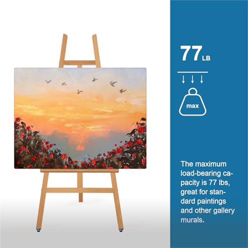 A-Frame Wooden Display Easel, Lyre Beechwood Studio Easel Stand, Natural | Adjustable Holding Canvas Up to 90", Inclinable Artist Floor Painting Easel for Artwork Painting - color: Natural