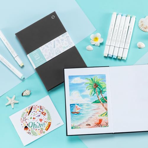 Ohuhu 5.5"x8.5" Double-Sided Bleedproof Marker Pad Art Sketchbook 60 Sheets | Small Sketch Book - 90 LB/150 GSM Smooth Drawing Paper - 60 Sheets/120 Pages -Hardcover Sketch Pad for Alcohol Markers Paints - size: 5.5" x 8.5"