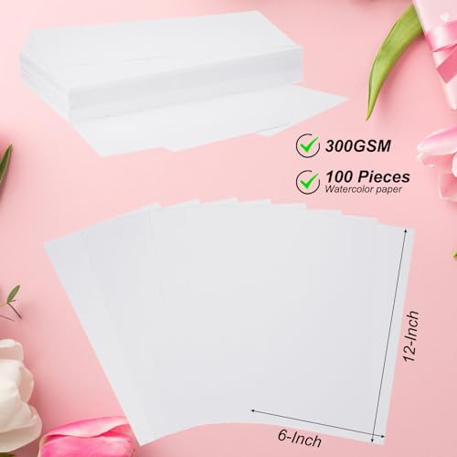 PATIKIL 100 Pcs Pure Cotton Watercolor Paper 140lb/300 GSM Water Coloring Paint Paper for Art Painting Watercolor Drawing Artist, 6x12 Inch - size: 6x12 Inch