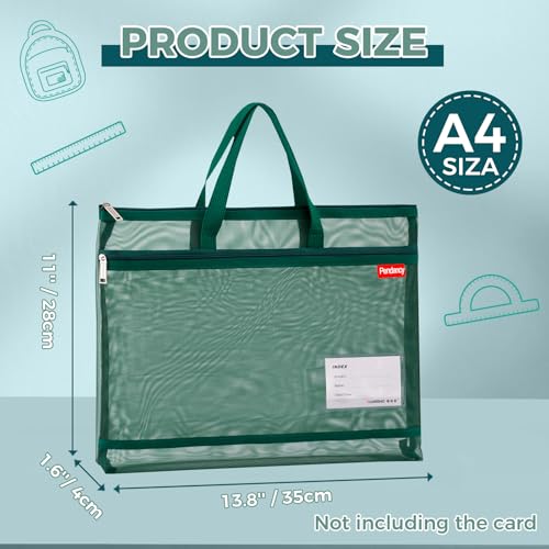 Pendancy Dark Green Folder Bag with Handle, Fits A4 Paper, Mesh Pouch | 11 x 13.8 in Transparent Nylon Document Organizer with 2 Zippered Compartments for Papers, Books, Office and Travel - color: Translucent Green, style: DIY Label Type A4 Size(11x13.8in