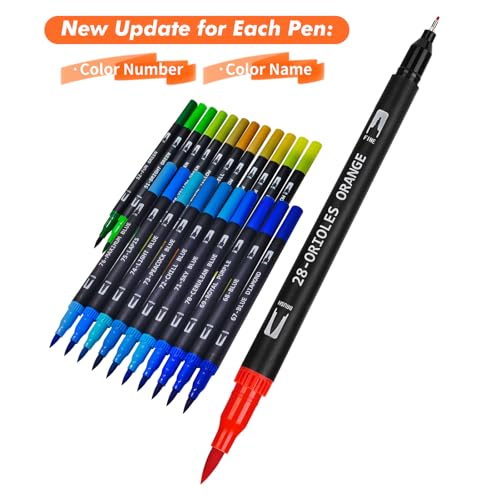 Eglyenlky Dual Brush Pens, Markers for Adult Coloring Book,100 Water Colors - color: 100 Colors-Cloth Bag