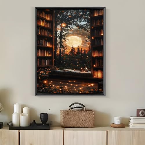 Fall Moon Forest Book Diamond Art Kits for Adults, 5D Diamond Painting Kits for Adults Beginners, DIY Full Round Drill Diamond Dot Painting Gem Art Kits for Adult, Home Wall Decor 11.8x15.7 Inch - color: NZ60