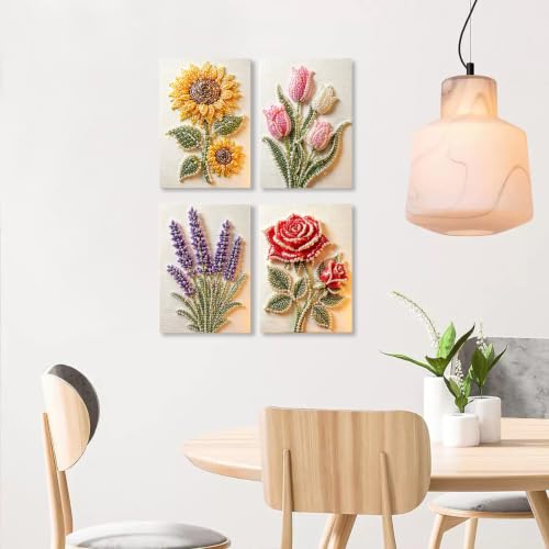 Muzagroo Art Pearl Art Kits for Adults DIY Flowers Diamond Art Kits Arts and Crafts for Beginners Diamond Dot Kits Gem Painting 4PCS Pearl Art Flowers 30x40cm - color: 18-Pearl Flowers