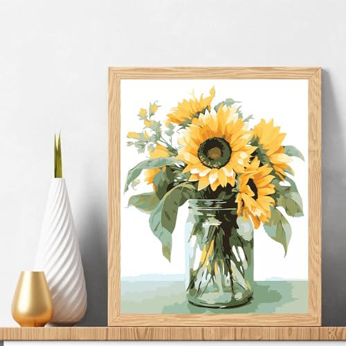 Natuyalo Paint by Numbers Kit for Adults Beginners and Kids, 16" Wx20 L Canvas Pictures Drawing Acrylic Paintwork with 3 Pcs Paintbrushes, Sunflowers in a Vase - color: ART-08