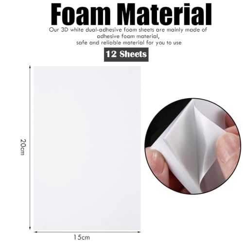 12 Sheets Foam Sheets Crafts 7.9 x 5.9 Inch White Double Sided Sticky Craft Foam Papers 3D Dual-Adhesive Papers for Scrap Booking Card Making Project Preschoolers Classroom DIY Photo Frames Crafts