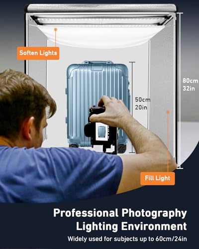 DUCLUS Light Box Photography, 32×32inch Professional Photo Studio Booth Photobox, Portable 210 LED Lightbox Shooting Tent Folding with 6 Colors Backdrops for Large Product or Jewelry Photography… - size: 32*32 inch