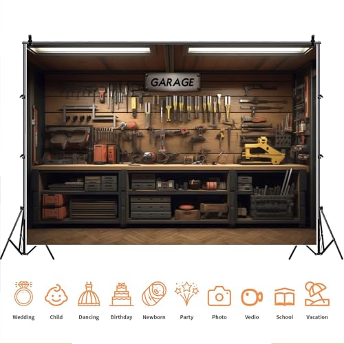 Yeele 7x5ft Garage Interior Backdrop Workshop Tools Cabinet Mechanic Tool Room Booth Background Repair Maintenance Shop Vinyl Wallpaper Background Kids Boys Birthday Party Decoration - size: 7x5ft