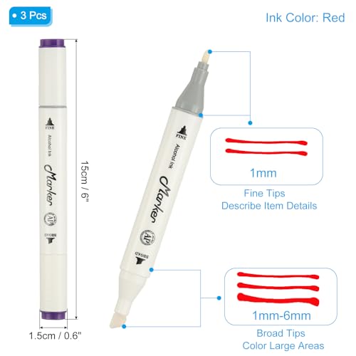 PATIKIL Dual Tip Markers, 3 Pcs Dual Tip Alcohol Markers Set White Barrel with Brush Tip and Fine Tip for Illustration Artist Adult Coloring Drawing Permanent Sketching, White - color: White
