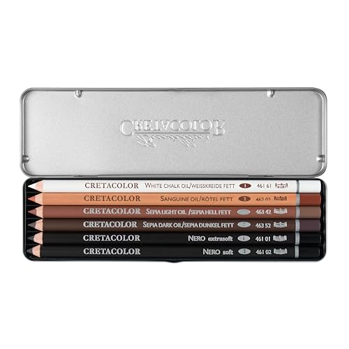 Cretacolor Oil Pencil Drawing Set of 6, Oil Pencil Tin box Set of 6,Multi
