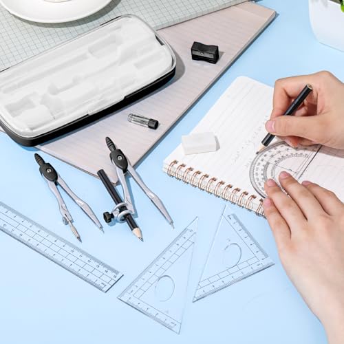 Zonon Math Geometry Set for Students 10 Pcs Compass Geometry Tools Kit Includes Protractor Compass Lead Refills Rulers Pencil Sharpener Eraser Pencil Storage Box for Drafting and Drawings(Black) - color: Black
