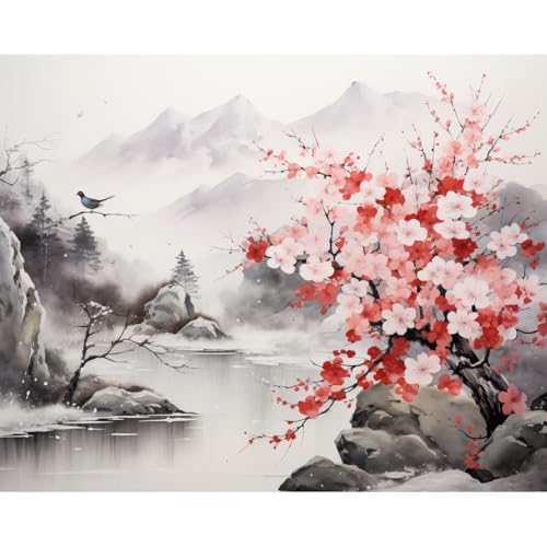 Craftoria Paint by Numbers for Adults 40"x50"cm Framed Floral Serene Bloom Frostscape 24 Colors - color: Serene Bloom Frostscape - 24 COLORS, size: Framed