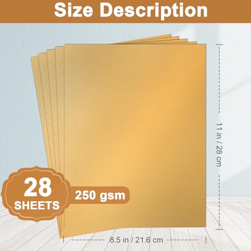 Silunkia 28 Sheets Gold Shimmer Cardstock 8.5 x 11 Glossy Paper 92lb | Heavyweight Paper Card Stock for DIY Cards Making, Anniversaries, Wedding Invitations, School Crafting, Greeting Cards - color: Gold, size: 28 Sheets