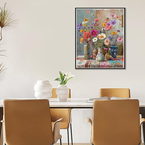 Ausanrl Flowers Framed Paint by Numbers Wooden Easel-Adult Paint by Number Kits on Canvas Framed,Paint by Number Adult,Paint by Numbers with Frame,Gifts and Home Wall Decor 12x16inch - color: Flowers B