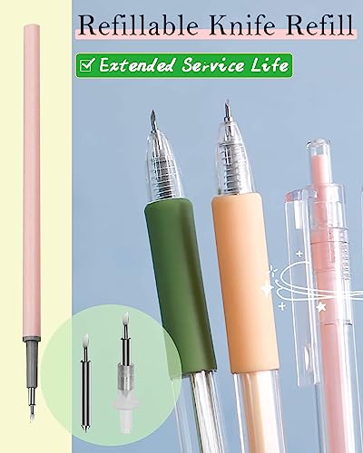 Oythiem Knife Pen Craft Cutting Tools - Precision Paper Cutter Pen with Refillable Tungsten Steel Cutter Head Refill, 6 PACK