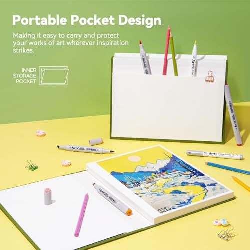 Arrtx A4 Sketchbook, Lay Flat Hardcover Sketch Book(120 Pages) 180GSM/90lb, Acid-Free Art Sketchbook for Artist, Students and Beginners - size: A4