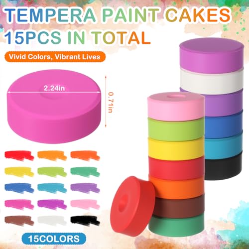 Nuanchu Tempera Paint Cakes 15 Colors Washable Art Supplies, 15 Pcs
