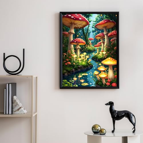 Camocin Diamond Art Kits for Adults, Mushroom Forest Diamond Painting | Gem Art, Diamond Dot, 5D Full Round Drill, Woodland Cottage Wall Decor, DIY Craft Gift, 12x16 Inch - color: LBDP1P16