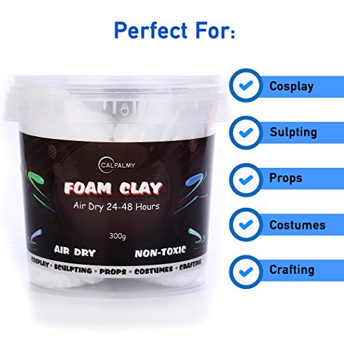 Moldable Cosplay Foam Clay (White) – High Density and Hiqh Quality for Intricate Designs | Air Dries to Perfection for Cutting with a Knife or Rotary Tool, Sanding or Shaping (Pack of 3) - color: White, size: 300g (Pack of 3)