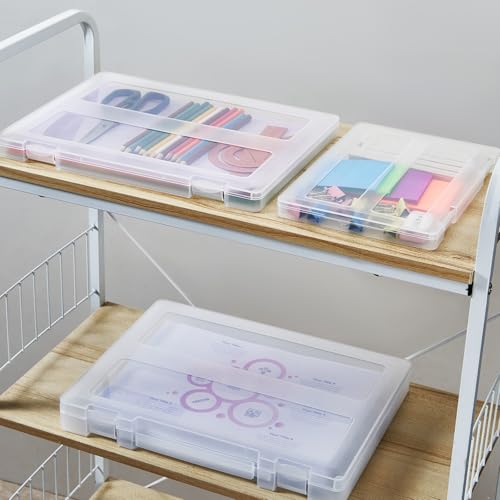 8 Pack Paper Storage Boxes, 8.5 x 11 Plastic Portable Project Case for US letter Size and A4 paper, Plastic Multi-Purpose Thick Scrapbook Storage Box for Office,Craft or Art Supplies - size: 13.9"L x 10.6"W x 1.6"H + 12.5"L x 9.5"W x 1"H