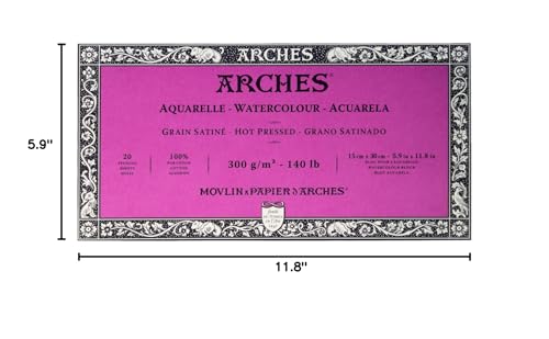 Arches Watercolor Paper Block, Hot Press, 5.9" x 11.8", 140 pound - size: 5.9"x11.8", style: Hot Press