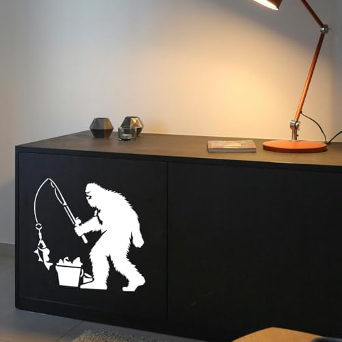 Sasquatch Fishing Stencil for Painting, 11.8"x11.8" Reusable Sasquatch Stencil Drawing Template, DIY Craft Paint Template for Wall Home Decor Wood Burning Card Journal Canvas - style: Fishing