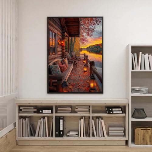 Autumn Sunset Diamond Art Kits for Adults, Diamond Painting 12X16 Inch | Easy 5D Diamond Art Kits, Round Dots Full Drill, DIY Diamond Painting Kit for Adult Beginners, Home Wall Decor Gifts - color: Country 07