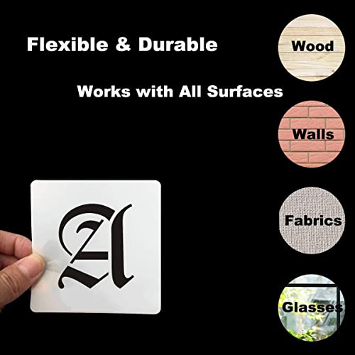 1 Inch Alphabet Letter Stencils for Painting - 70 Pack Old English Letter and Number Stencil Templates with Signs for Painting on Wood, Reusable Letters Stencils for Chalkboard Wood Signs & Wall Art - size: 1 Inch