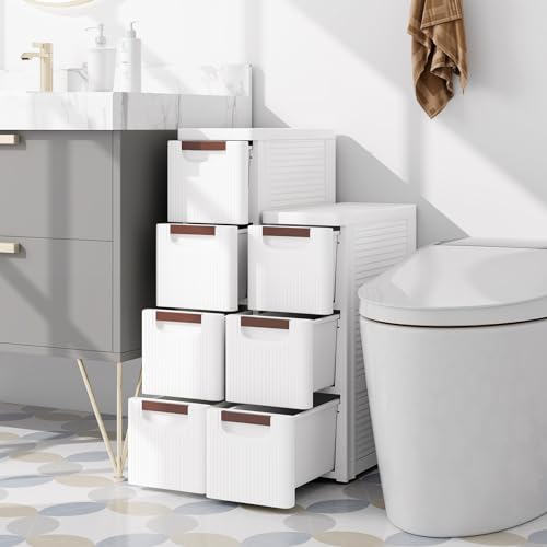 Giantex 3 Drawers Storage Cart, Narrow Plastic Dresser, Rolling Organizer Cart for Office Classroom Bedroom Bathroom Art Craft Supplies, Mobile Slim Utility Cart on Wheels (7.5"x16.5"x22.5") - color: White, size: 7.5"x16.5"x22.5" (3 Drawer)