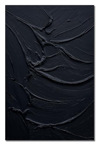 zoinart Hand Painted Thick Texture Black Minimalist Vertical Wall Art 24x36 Inches Black Oil Painting Contemporary Art Oil on Canvas Home Office Corridor Wall Art - color: BL-055