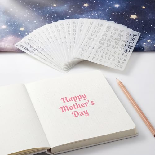 14 PCS Small Letter Stencils 1/2 Inch | Reusable Alphabet Number Journal Stencil for Journaling Painting Scrapbook Wood Canvas Fabric Art Craft (Black)