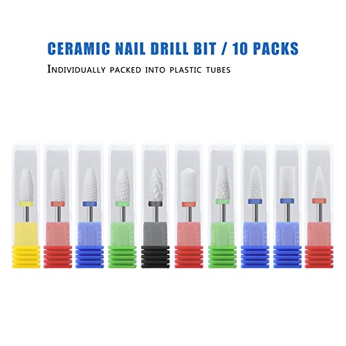 Ceramic Nail Drill Bit 10Pcs-3/32 Nail Drill Bits for Acrylic Nails,Professional Electric Nail Drill for Crystal Nail Extension Nail Removal,The Short Handle Does Not Shake., 1.0 Count - size: Combo 02