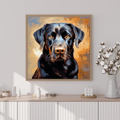 Artunion Framed Paint by Numbers Kit for Adults Beginners & Kids Ages 8-12, Labrador Retriever Dog Paint by Number with Frame, Black Lab Dog Paint by Numbers Kit on Canvas 10 * 10 Inch Without Easel - color: ZXT-235-F
