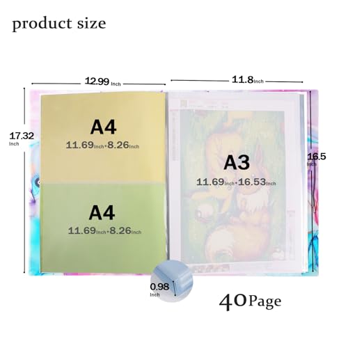 A3 Diamond Painting Storage Book,Marble Blue 40 Pages Art Portfolios Case - color: Marble Blue-40 Sleeves