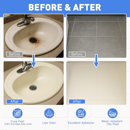 DWIL Tub Paint, Tub and Tile Refinishing Kit 33oz with Tools, Tile Refinishing Kit Bathtub Paint Water Based &Low Odor, Easy to Use Sink for Bathroom Kitchen, Semi-Gloss Vanilla White, 50-55sq.ft - color: Vanilla White, size: 33 Fl Oz (Pack of 1)