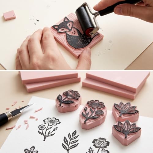 SGHUO 12pcs 4"x6" Pink Rubber Linoleum Blocks for Printmaking, 8mm Thick | Pink Rubber Linoleum Blocks for Printmaking, Rubber Stamps Linoleum Block, Stamp Making Kit, DIY Crafts Art Projects Linocut