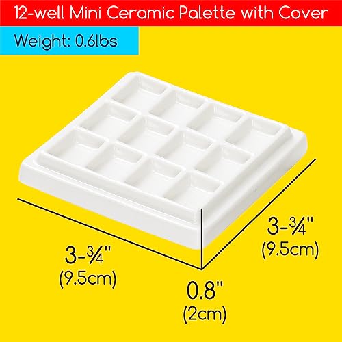 MEEDEN 3 Pack Ceramic Palettes with Cover: 12-Well Mixing Tray | Painting Palette for Watercolor Gouache Color Mixing, White Porcelain Palette, Multi-Functional Palette for Hobby & Crafts - size: 12-well (3 pcs)