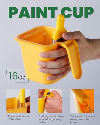 Voomey 13Pc Paint Cups for Painting, Small Paint Bucket Holds 16 oz. of Paint or Stain, Paint Cup, Paint Pail Liner, Brush, Trim Painting Tool, for Finishing Work and Repairs - color: Paint Cup Combo & Brush
