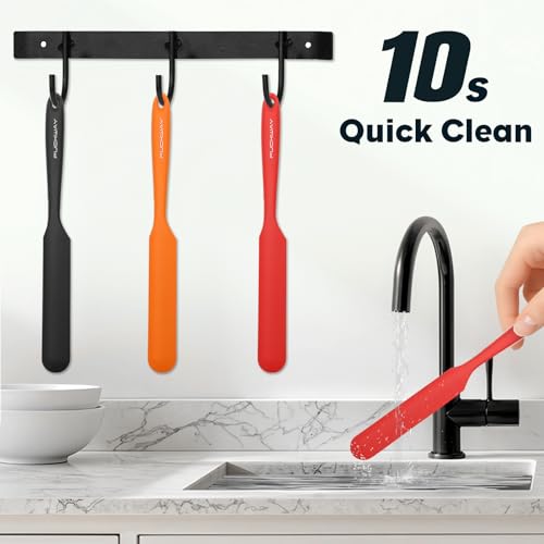 3pcs Silicone Jar Spatulas 10in Long Skinny Heat-Resistant, Narrow Spatula Set for Scraping Peanut Butter, Sourdough, Jam in Small Containers, Blenders & Baking (Black & Red & Orange) - color: Black & Red & Orange