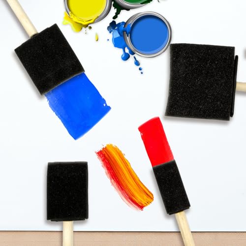 8 Pcs Foam Paint Brushes, 4 Sizes Wood Handle Sponge Paint Brush, 1" 2" 3" 4" Brushes for Painting, Staining, Varnishes, Acrylics, Large Area and DIY Craft Projects