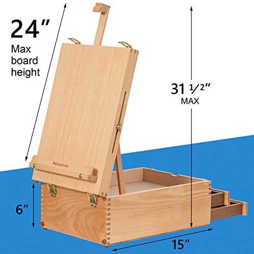 Falling in Art Beechwood Tabletop Easel Box | Sketchbox Table Easel with Storage Drawers, Portable Desktop Drawing Easel for Beginners and Professionals