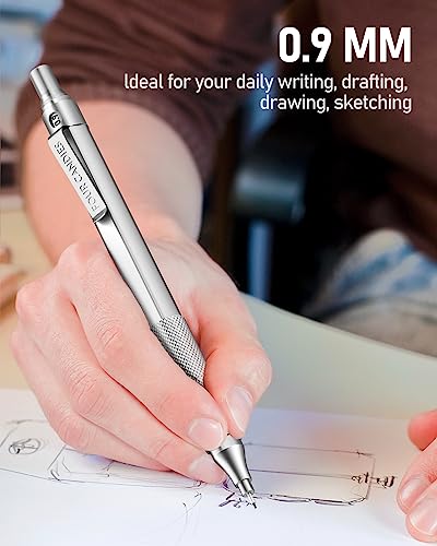Four Candies Metal Mechanical Pencil Set with Case, 0.9mm, 3-Pack, Silver | 480PCS HB Lead Refills, 3 Erasers+9 Eraser Refills, Anti Grip, for Drafting, Engineering, Technical Drawing, Art Projects - color: Silver, style: 0.9 MM