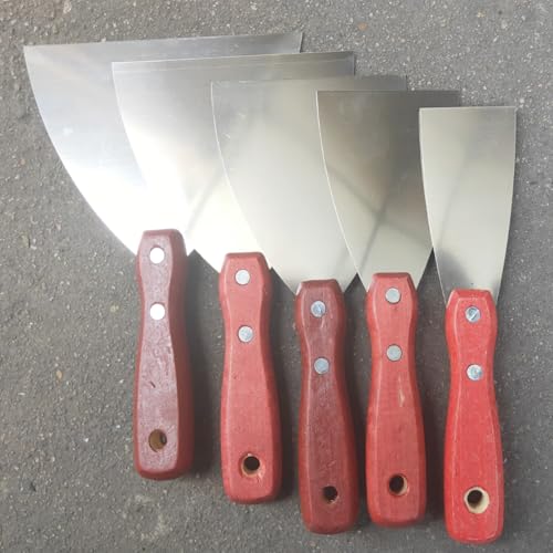 5Pcs Putty Knife Scrapers Stainless steel spatula Tool set,with a comfortable wooden handle,for Scrapering,Drywall Repairs and Spreading,Taping Drywall Wall Painting (Mixed pack2",3",4",5",6") - color: Mixed Pack2",3",4",5",6"