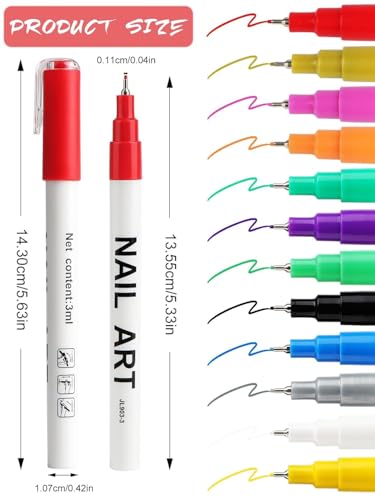 12 Color 3D Nail Art Pens Set Kalolary 0.5MM Nail Art Markers | Graffiti Dotting Pen Drawing Painting Liner Brush for DIY Nail Art Beauty Adorn Manicure Tools - color: F