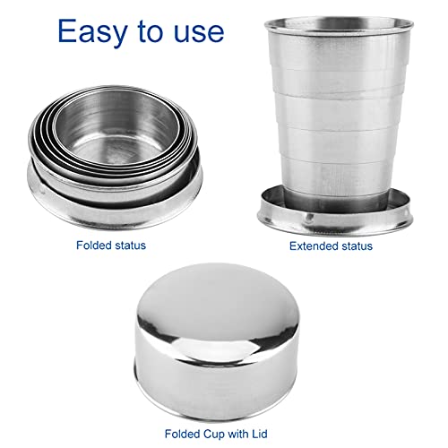 Stainless Steel Collapsible Cup, Camping Folding Cup Retractable Travel Mug with Lid Keychain Portable Drinking Outdoor Demountable Stackable Expandable Protective Cap for Hiking Picnic Coffee(S) - size: 2 Ounces