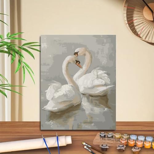 GEMFAMILY Paint by Numbers Kit for Adults,White Swans Adult Paint by Number Kits on Canvas for Beginners,DIY Acrylic Easy Canvas for Home Wall Decoration 16 X 20 inch - color: HL6646